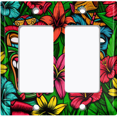 Plaque d'interrupteur en métal ; interrupteur à bascule double GFI, format standard américain ; masque tiki tropical