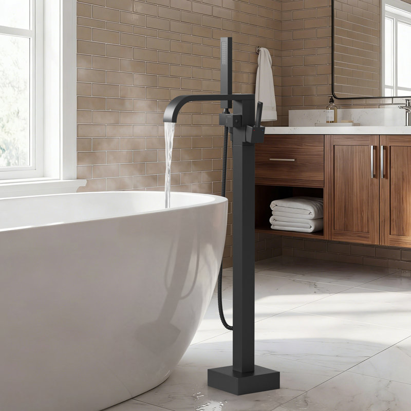 Robinet de baignoire monotrou en acier inoxydable 304 avec douche à main, Noir mat