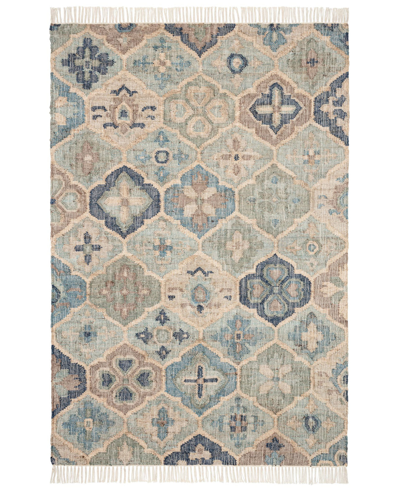 Pali Blue Hand-Woven Geometric Jute Rug, Rectangle 7'6" x 9'6"