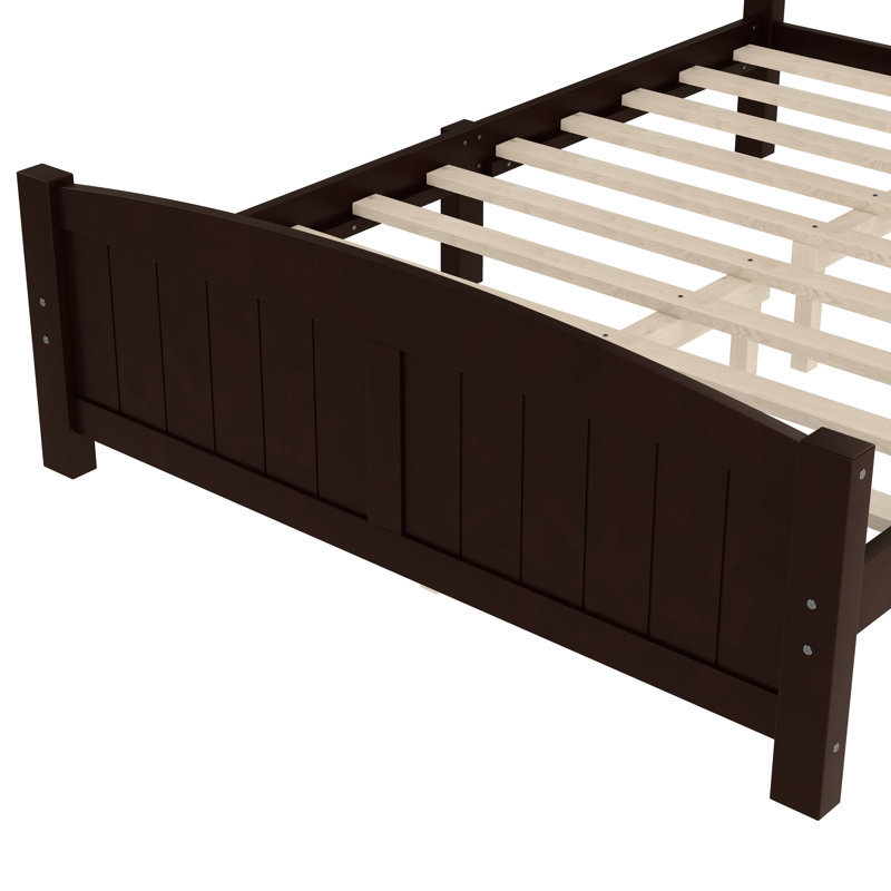 Structure de lit plateforme en bois pleine grandeur avec tête de lit, structure de lit en bois massif avec lattes de soutien, conception silencieuse, aucun sommier tapissier nécessaire, espresso