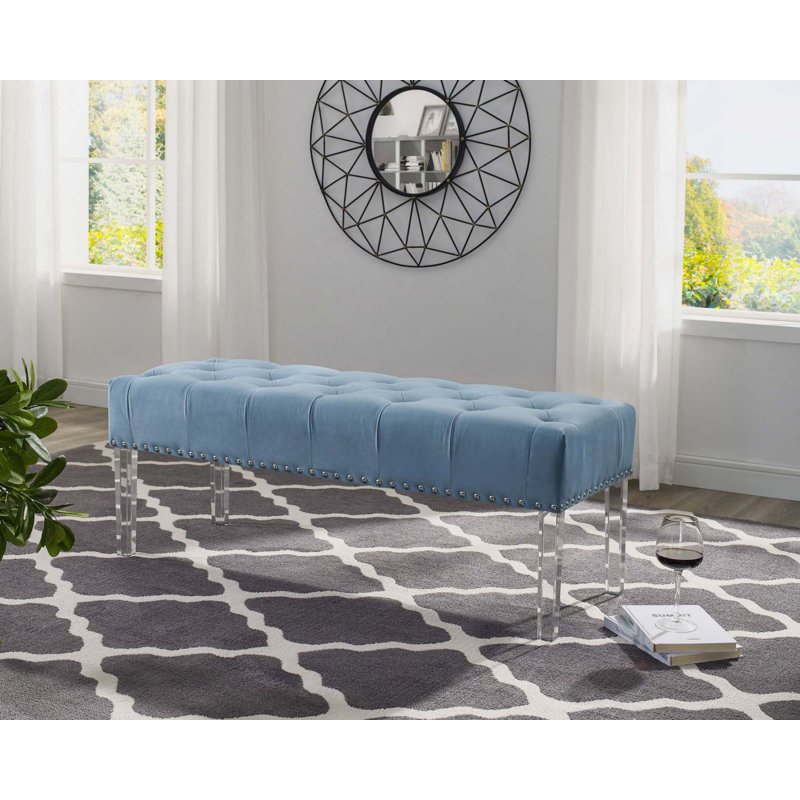 Macegan Velvet Upholstered Bench, Blue