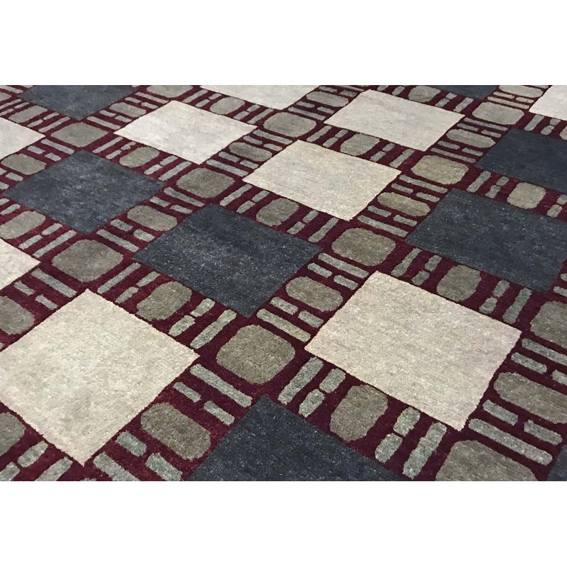 Hand-Knotted High-Quality Red, Gray, and Ivory Area Rug