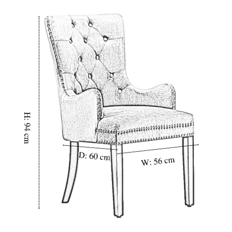 Cisco Velvet Dining Chair - Ergonomic Scoop Knockerback and Solid Wood Legs - Button back Armchair for Dining Room Living Room Restaurants
