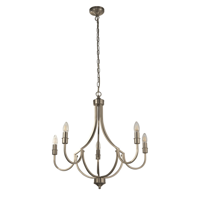 Bowersville - Light Candle Style Pendant, Satin Silver, 57cm H x 65cm W, 5