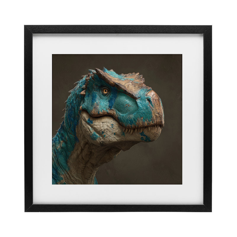 «Cerulean Dimensioned Dinosaur», reproduction encadrée sous verre, conception de Wumples, Cadre noir minuit sous verre