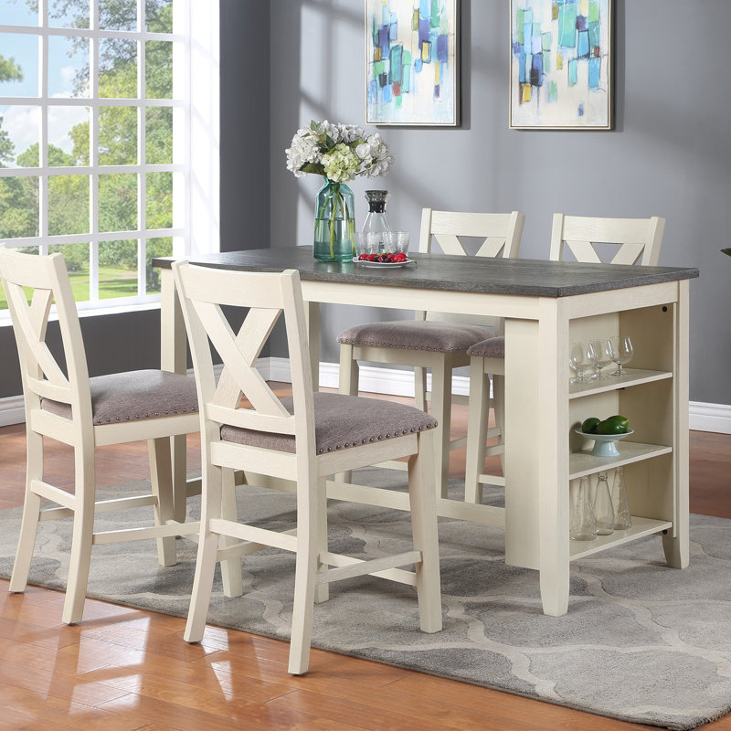 Table de salle à manger à hauteur de comptoir moderne moderne 1pc avec tablettes de rangement