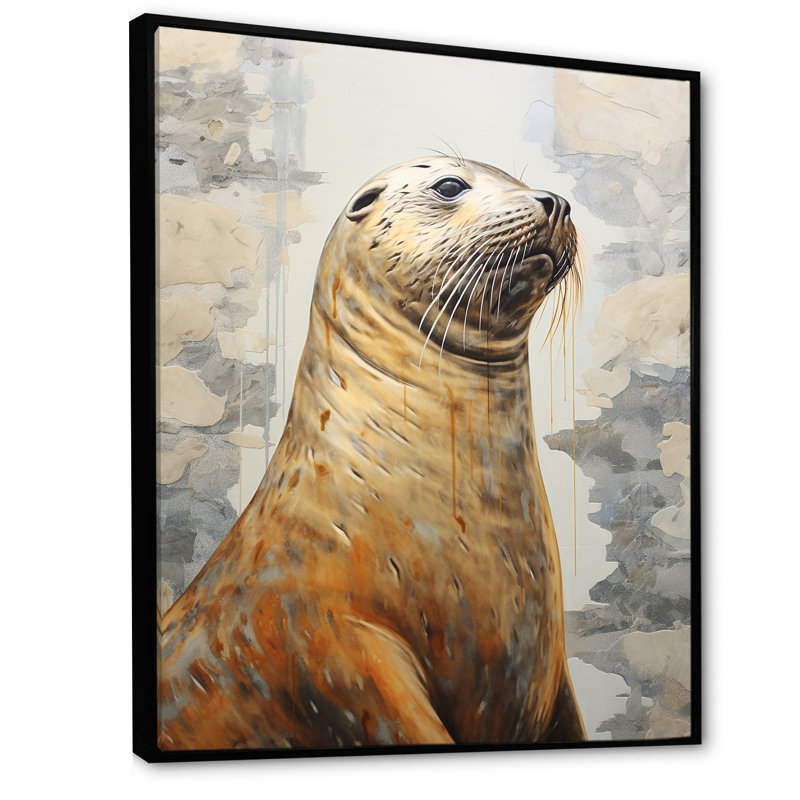 Magnifique otarie sur toile, Cadre flottant noir, H 32 po x l 24 po x P 1 po