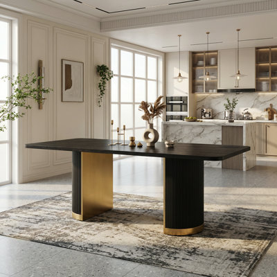 Table de salle à manger 78 "en bois noir avec base en métal doré