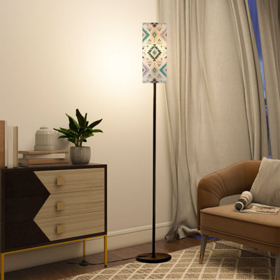 PeeNoke 68.5" Standing Floor Lamp Navajo tribal seamless Native American ornament Ethnic Dimmable Metal Pole Lamp with Linen Lampshade LED Bulb Included