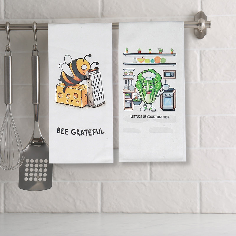 Ensemble de 8 serviettes de cuisine imprimées Punny Sayings