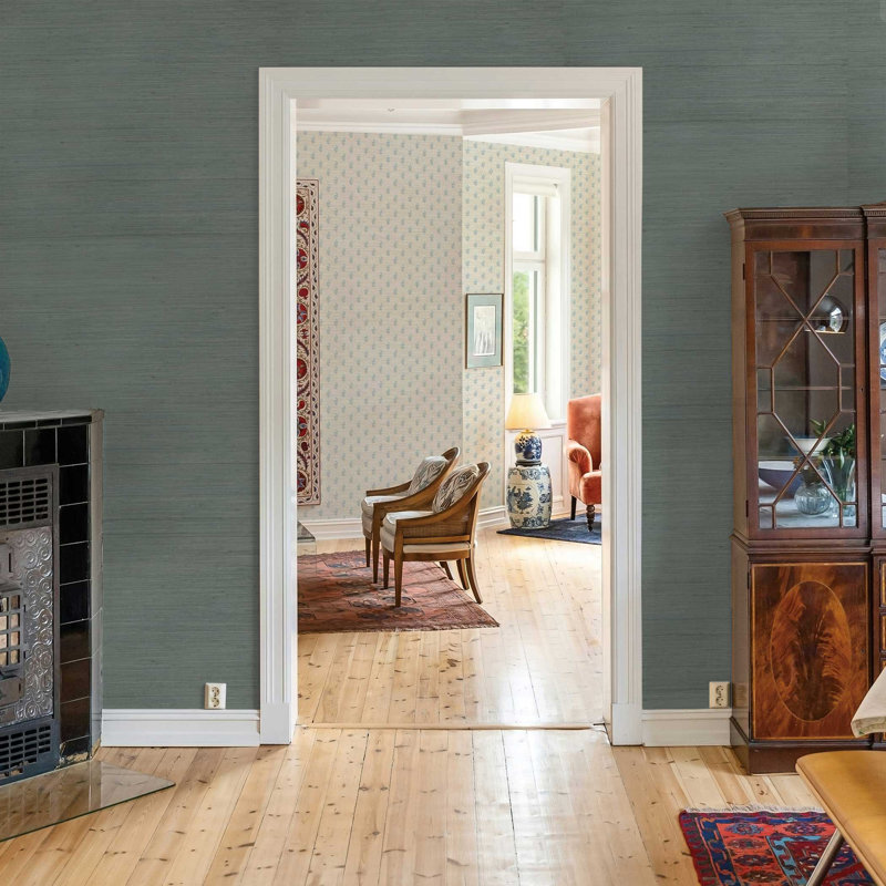 Rufas Tight Weave Jute Authentic Grasscloth Wallpaper, Blue