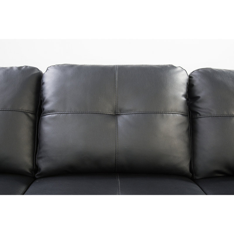 Ensemble de canapé modulaire en L en similicuir avec porte-gobelets, Similicuir noir