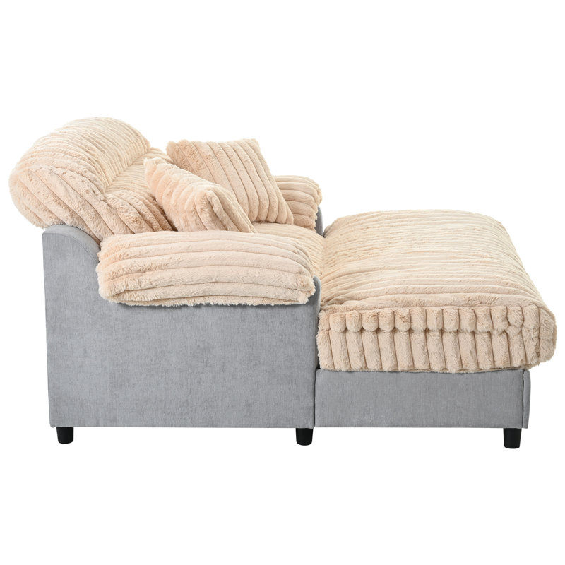 Canapé-lit moderne avec méridienne 65,25 po Cloud, Champagne / Gris