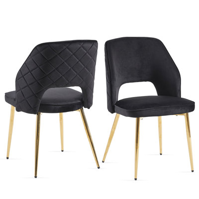 Of 2 Black Velvet Dining Chairs With Hollow Design, And Stylish For Home Metal Legs Suitable Different Improvement Styles
