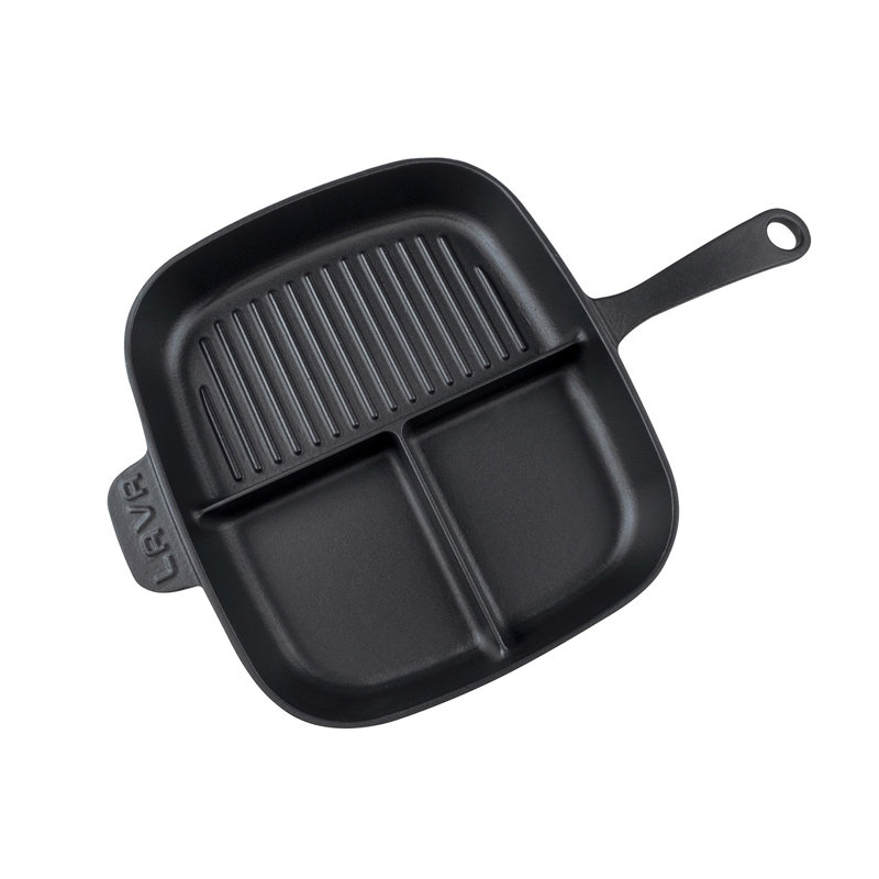Lava Enameled Cast Iron Skillet 10 inch-3-Compartment Grill Pan Self Handled Rectangle