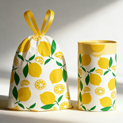 13 sacs à ordures à cordon 13 gallons, sacs à ordures de cuisine de 50 po de hauteur, résistants aux déchirures et à l'épreuve des fuites avec motif de citron pour la maison et le bureau