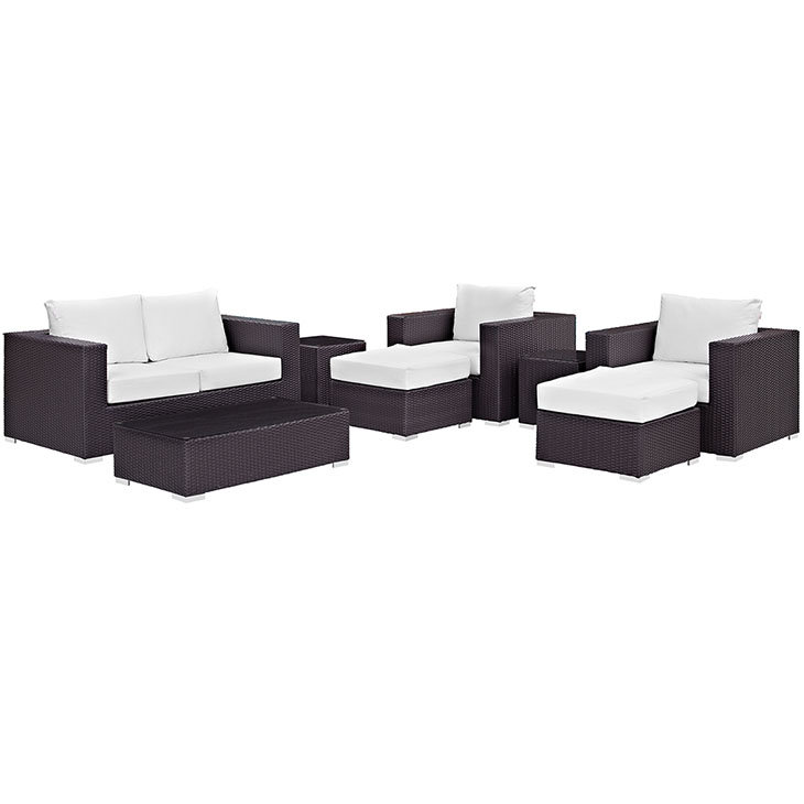 Convene 8-Piece Outdoor Patio Sofa Set with Powder Coated Aluminum Frame in Espresso, White