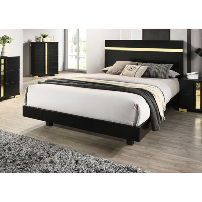 Modern Full Size Black Bed Frame With Underbed Led, Acrylic Trim, Rubberwood And Engineered Wood, Proof Cases, Mattress Ready Design Contemporary Metal Design, Style