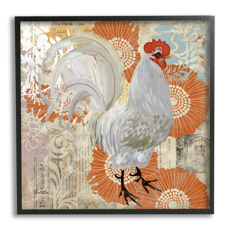 «Floral Chicken Kitchen Collage» par Evelia Designs - cadre flottant, impression sur bois, Giclée encadrée noir minuit