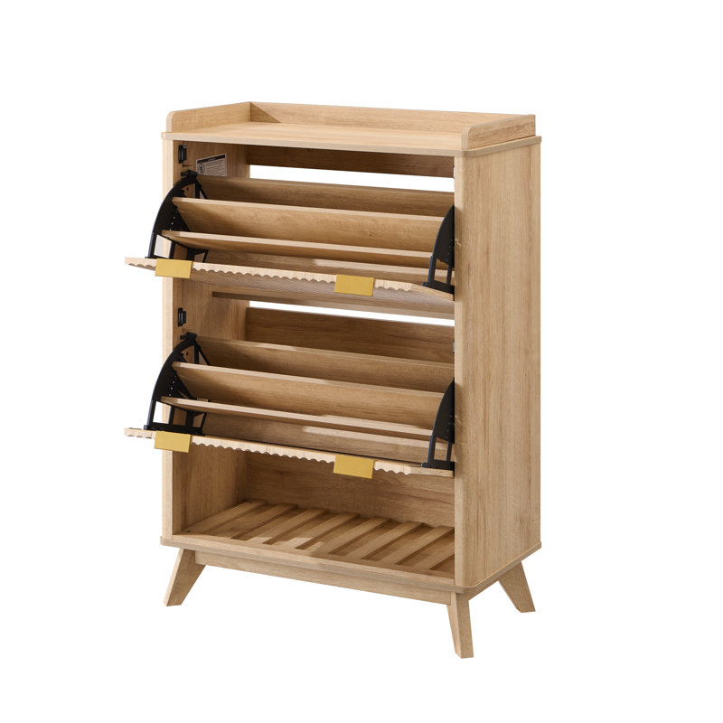 Armoire de rangement pour 20 paires de chaussures avec 2 portes à volets, range-chaussures autoportant en bois pour vestibule, couloir, fermeture