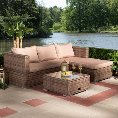 Ensemble de conversation modulaire d’extérieur avec coussins 3 pièces en rotin Tidworth