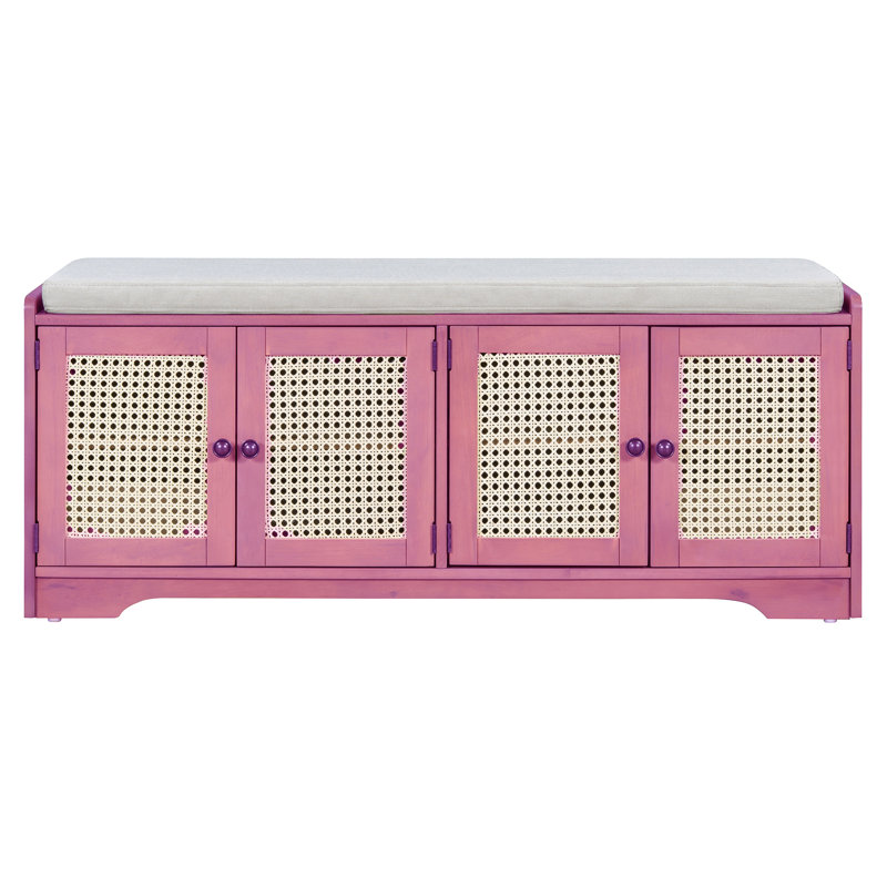 Banc de rangement 10 paires de chaussures Rattan Doors, Rose