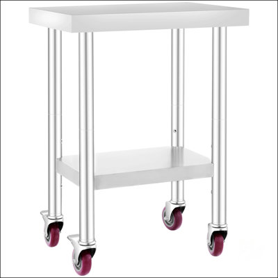 Table de travail de 24 po x 18 po x 34 po en acier inoxydable avec tablettes réglables à 3 niveaux et 4 roues, robuste pour la préparation de cuisine commerciale