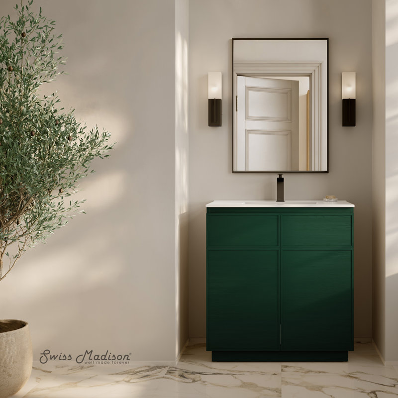 Meuble-lavabo autoportant 36 po avec comptoir St. Tropez, Blanc, Vert, Simple
