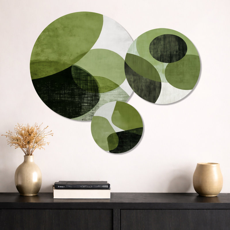 Minimalisme vert avec formes simples de noir - ensemble d'art mural abstrait en métal imprimé minimaliste de 3
