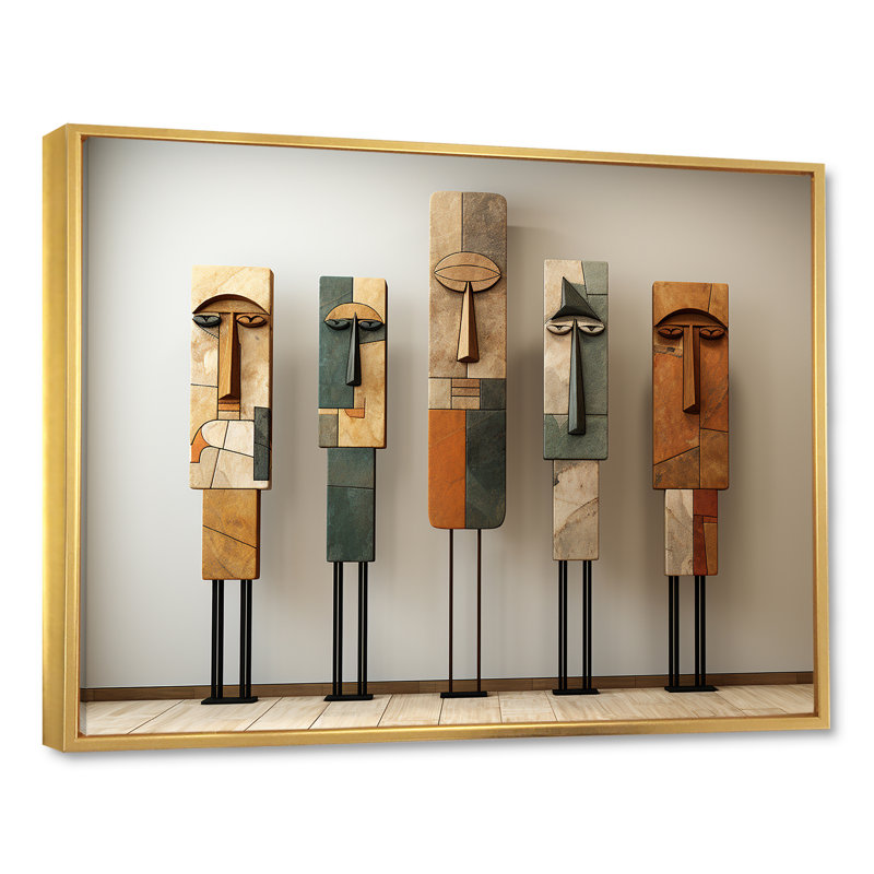 Art traditionnel africain pour totems, H 16 po x l 32 po x P 1 po, Cadre flottant doré