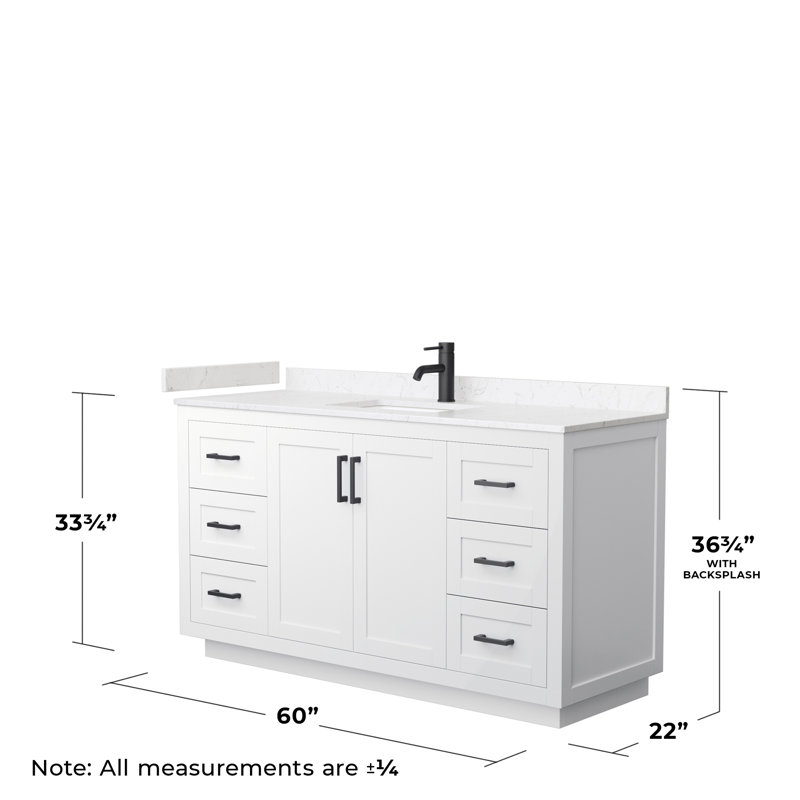 Miranda 60" White Freestanding Single Vanity with Carrara Cultured Marble Top