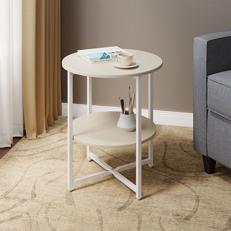 Michalitsa Cross Legs End Table, White Top/White Base