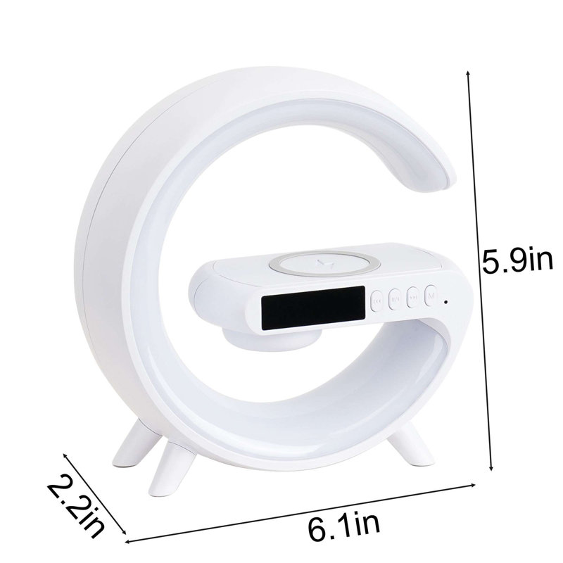 Lampe de table à DEL avec chargeur sans fil, mini lampe d'ambiance G avec haut-parleur Bluetooth, lampe de nuit, réveil lever du soleil, appareil de son intelligent pour chambre à coucher