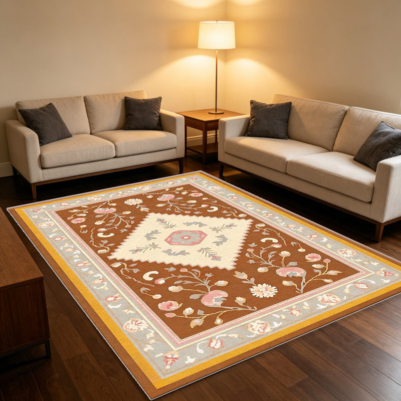 Terracotta Floral Area carpet-easy to clean, machine-washable, soft and comfortable; suitable for door mats, kitchens, living rooms, bedrooms, corridors, and laundry areas. Easy to clean, durable carpet for home decoration.
