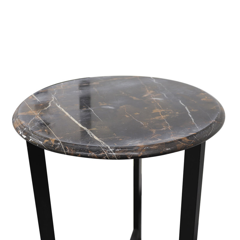 Round Onyx Marble Side Table – 20” Diameter, 24” Height – King Gold Marble Top with Black Metal Base – Modern Accent End Table for Living Room & Bedroom