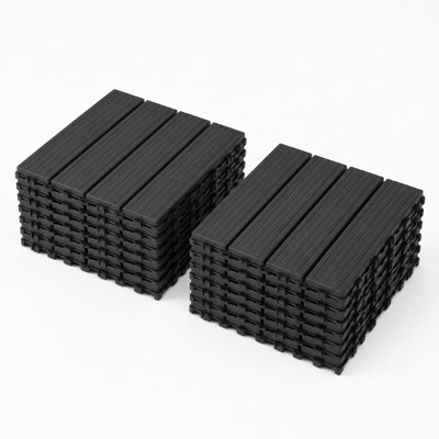 Paquet de 44 tuiles de terrasse emboîtables de 12 po x 12 po, faciles à installer et résistantes aux intempéries pour le porche, la piscine, le balcon, la cour et l'intérieur