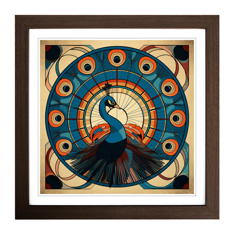 Peacock Constructivism No.5 - Framed Print, Walnut