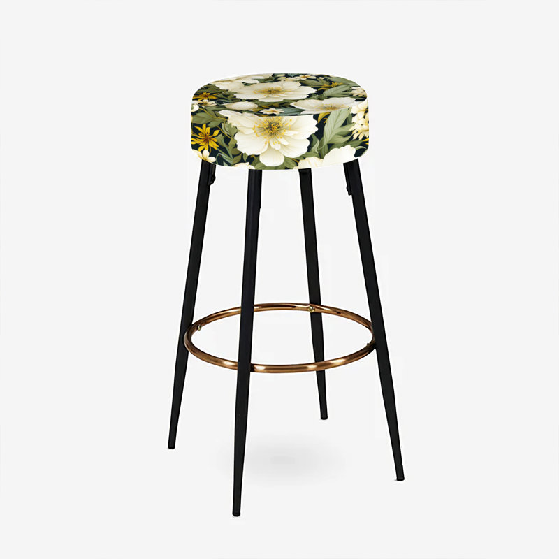 Ensemble de 2 tabourets de bar blanc et vert à motif botanique Elegance