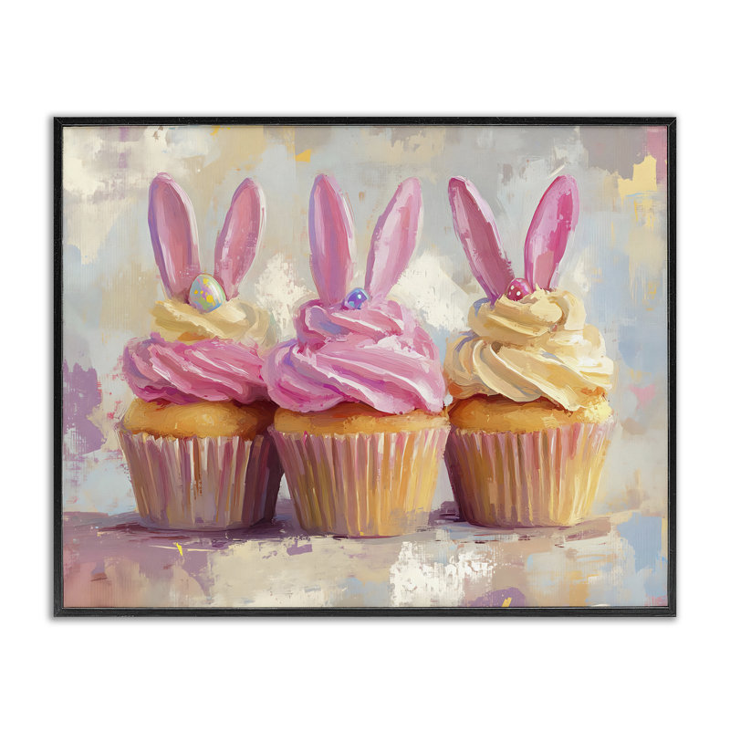 Pastel Bunny Ear Cupcakes gris, estampe numérique, design par Franklyn Gregory, H 16 po x l 20 po, Noir