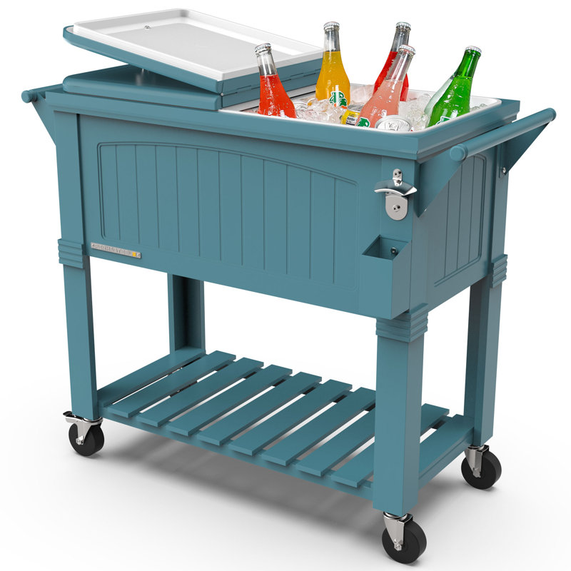Permasteel Party Cooler With Divider, Spacious 80-Qt Capacity, Chills 36Hrs, Serving Tray, Rolling Ice Chest For Indoor And Outdoor Entertainment, Black