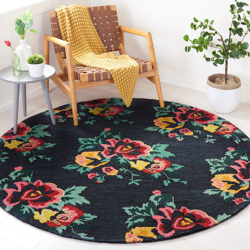 Melia Hand Tufted Wool Floral Rug, Round 6'
