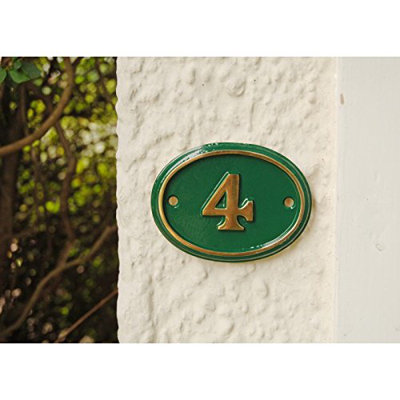  Oval House Plate in Brass Green Finish, Personalise Plain Door Number, Hotel Apartment Sign - Small