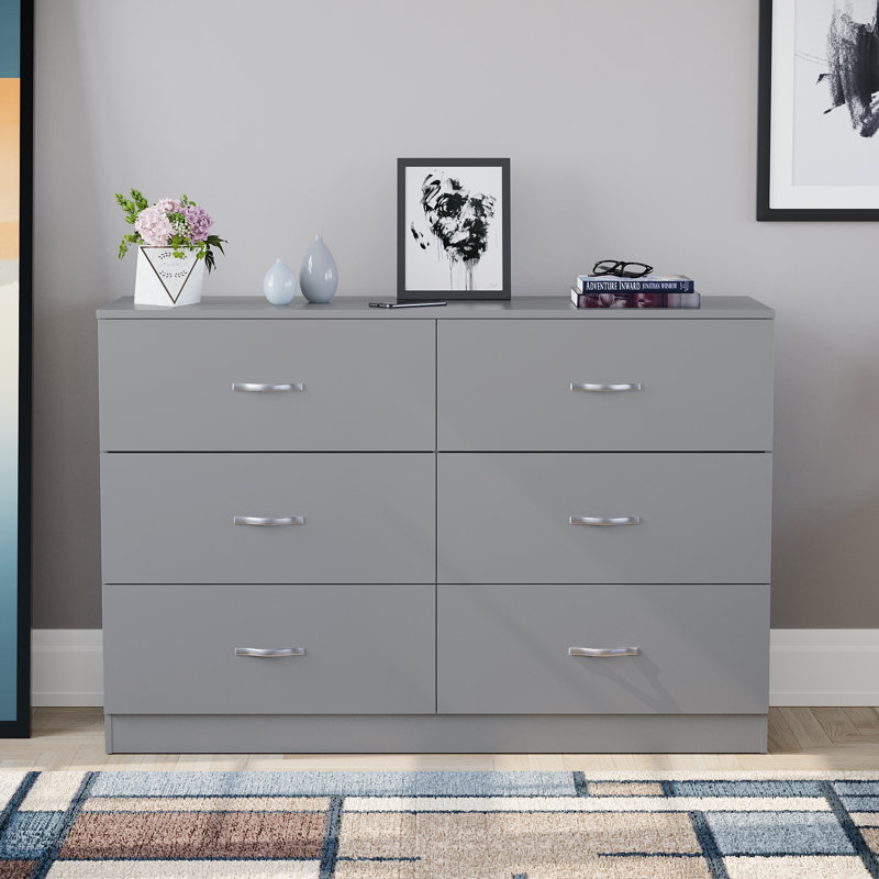 Maybery 6 - Drawer Wide Chest of Drawers, Bedroom Dresser & Storage Cabinet, Grey