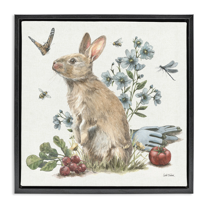 «Garden Patch Bunny» par Leslie Trimbach, Cadre flottant noir de jais, H 18 po x l 18 po