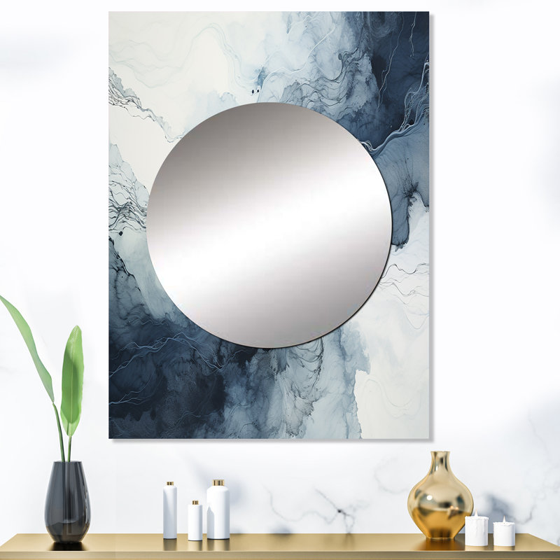 Miroir décoratif mural en marbre bleu et blanc Mullica River III, 40 po x 30 po