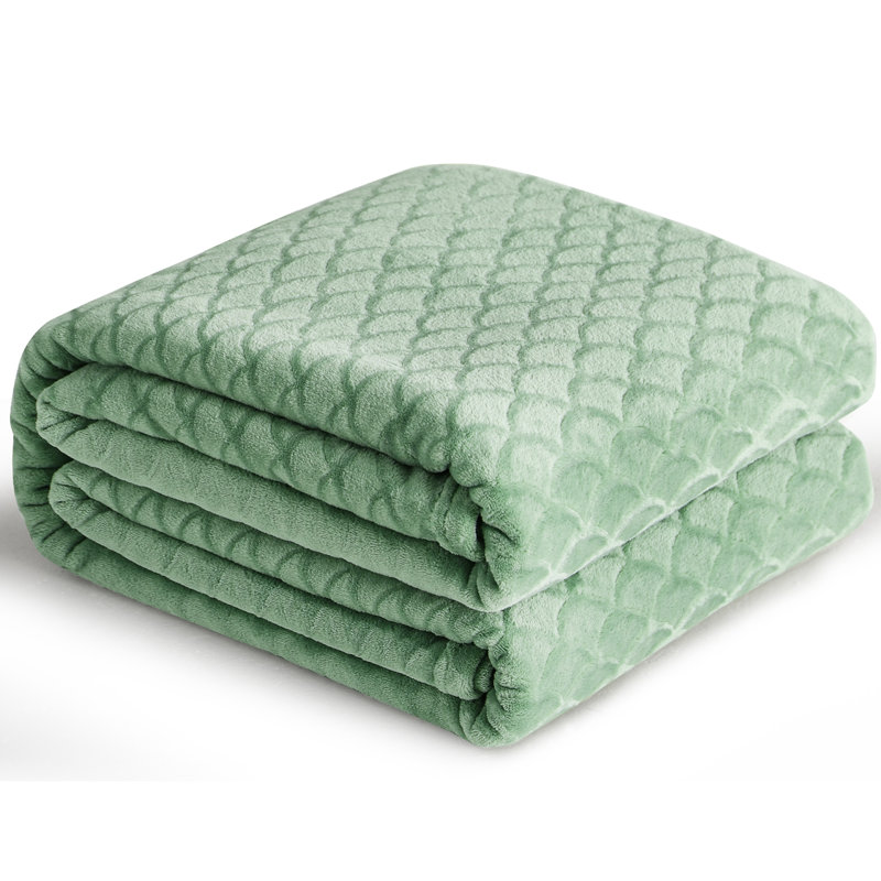 Couverture en flanelle brossée vert hiver, Lit simple, Vert