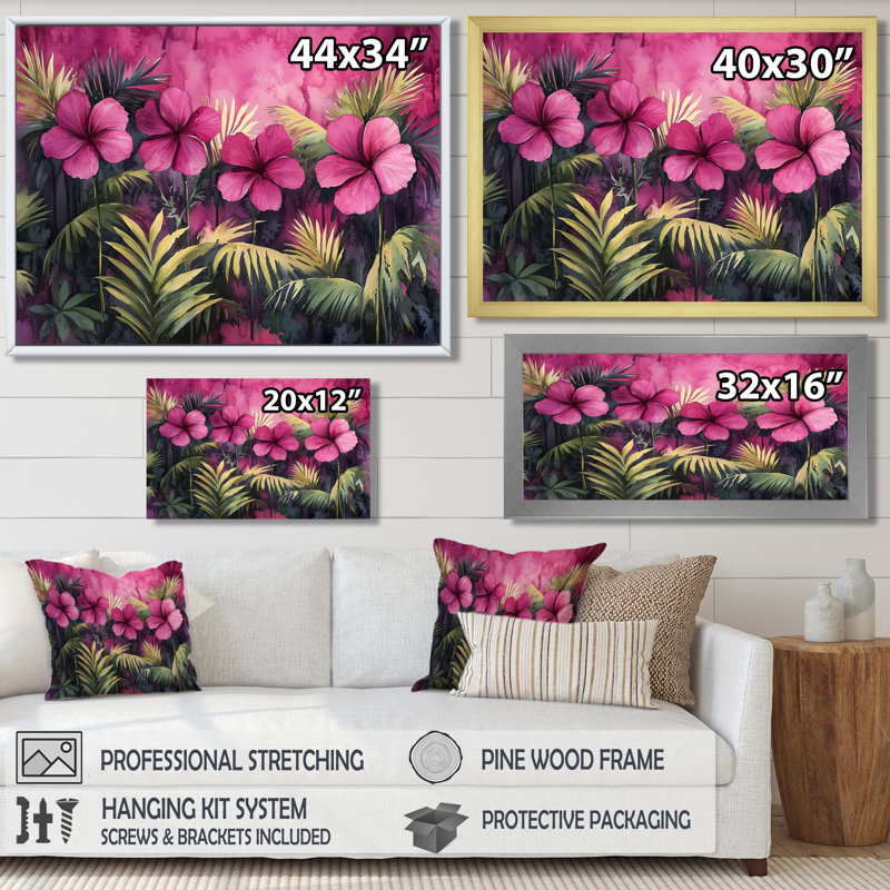 Conkel, lavande, hibiscus, symphonie tropicale - art mural hibiscus, Reproduction encadrée d'une seule photo, Doré