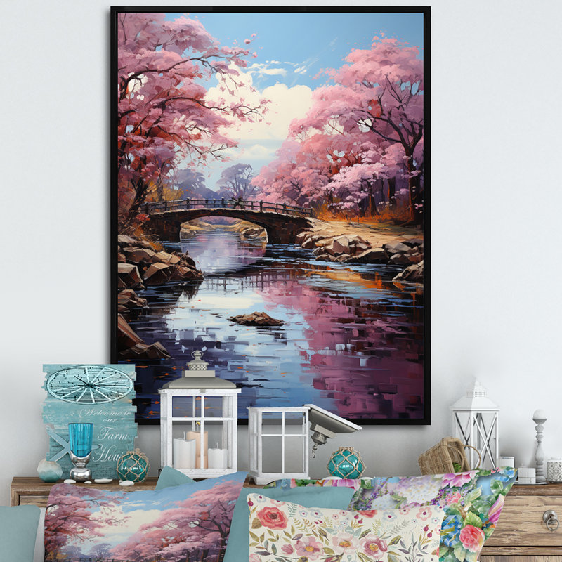 «Gonave Asian Art Cherry Blossom I», reproduction d'art, H 32 po x l 24 po x P 1 po, Cadre flottant noir