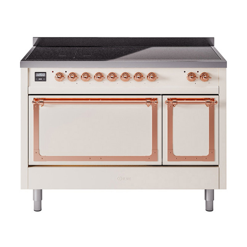 ILVE Nostalgie II Noblesse 48 po à induction avec 6 éléments à induction (porte pleine), Blanc antique / cuivre