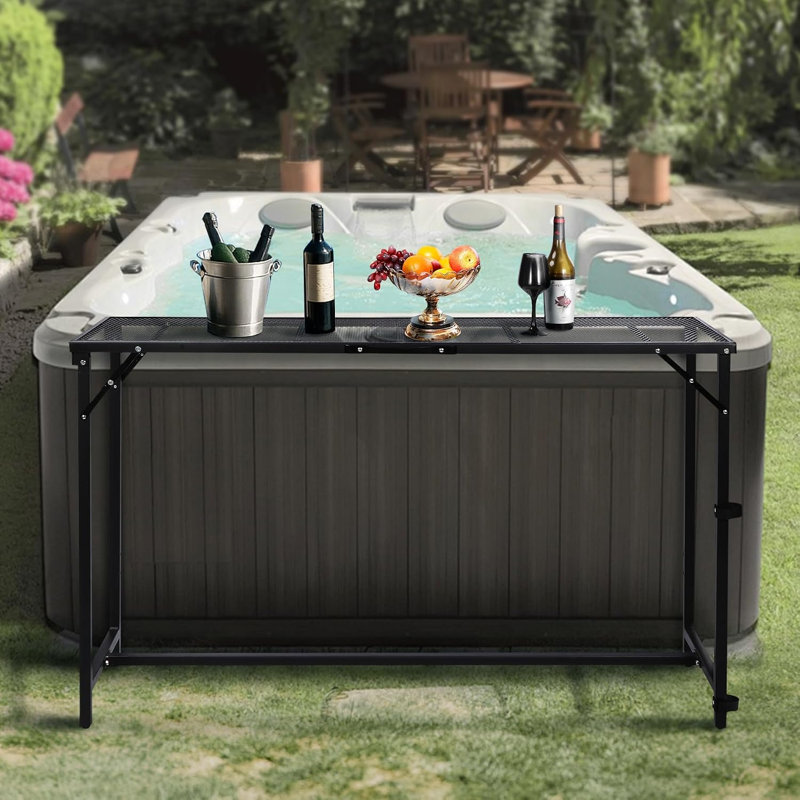 Table de bar pliante d'extérieur avec plateau en filet imperméable, table de patio portable, 55 pouces